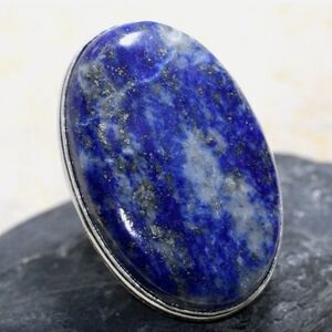 Artisan Lapis Lazuli 925 Silver Plated Ring, Size 6.5